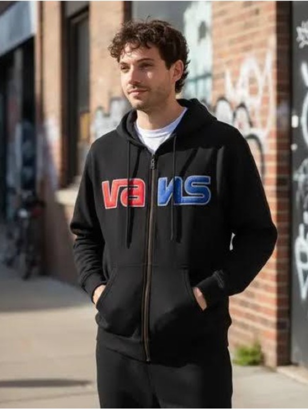 NWT Vans Constant Black Full Zip Hoodie S Retro Satin Logo Hooded Sweatshirt